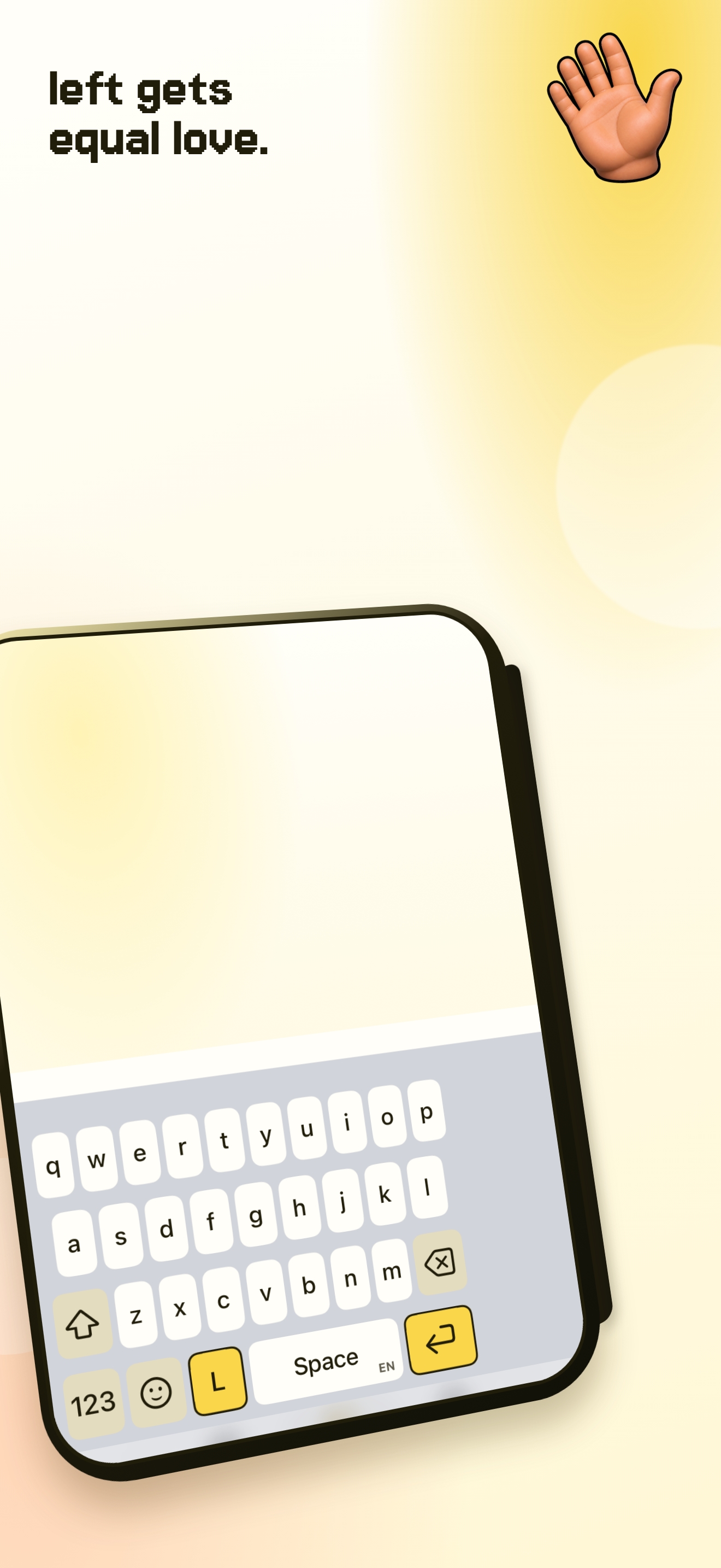 Una mano keyboard positioned on the left side of an iPhone