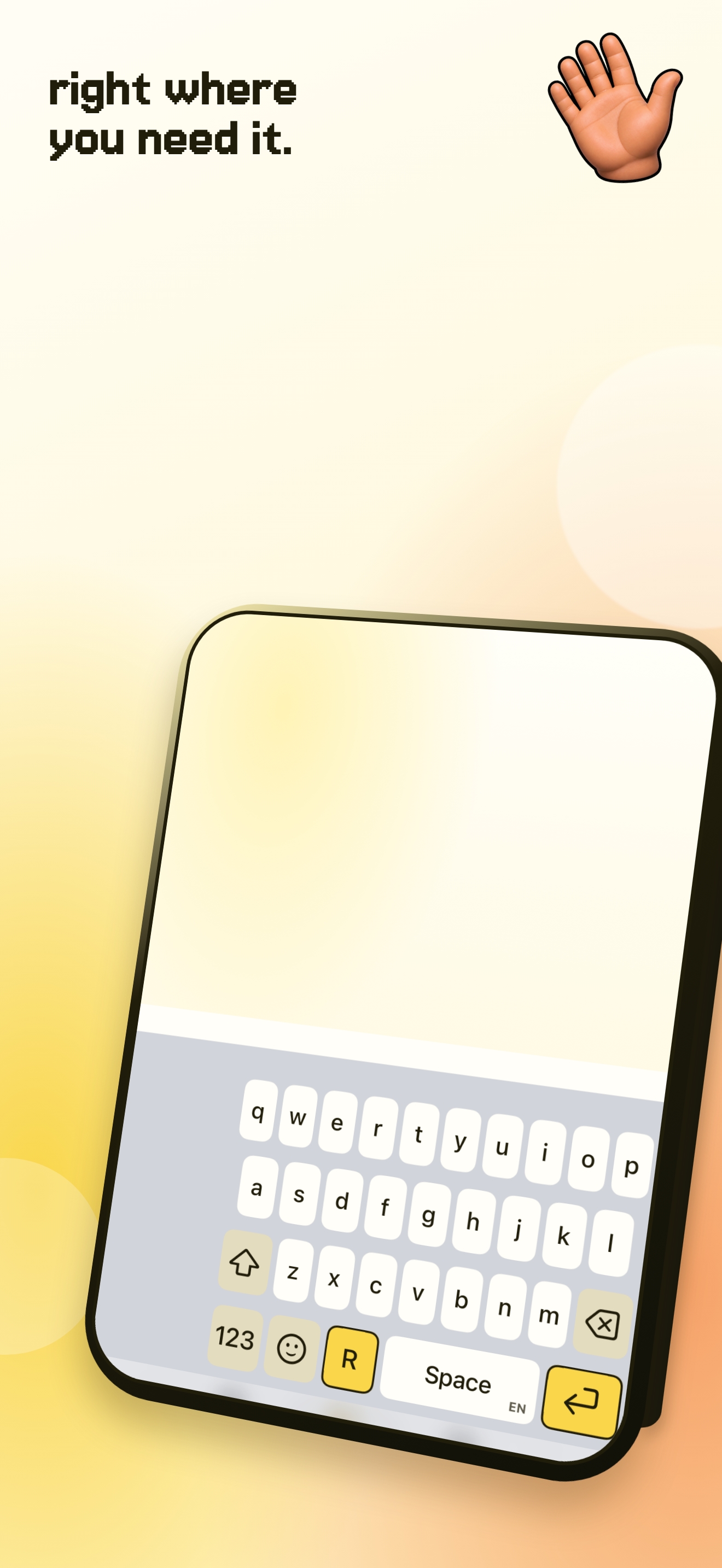 Una mano keyboard positioned on the right side of an iPhone
