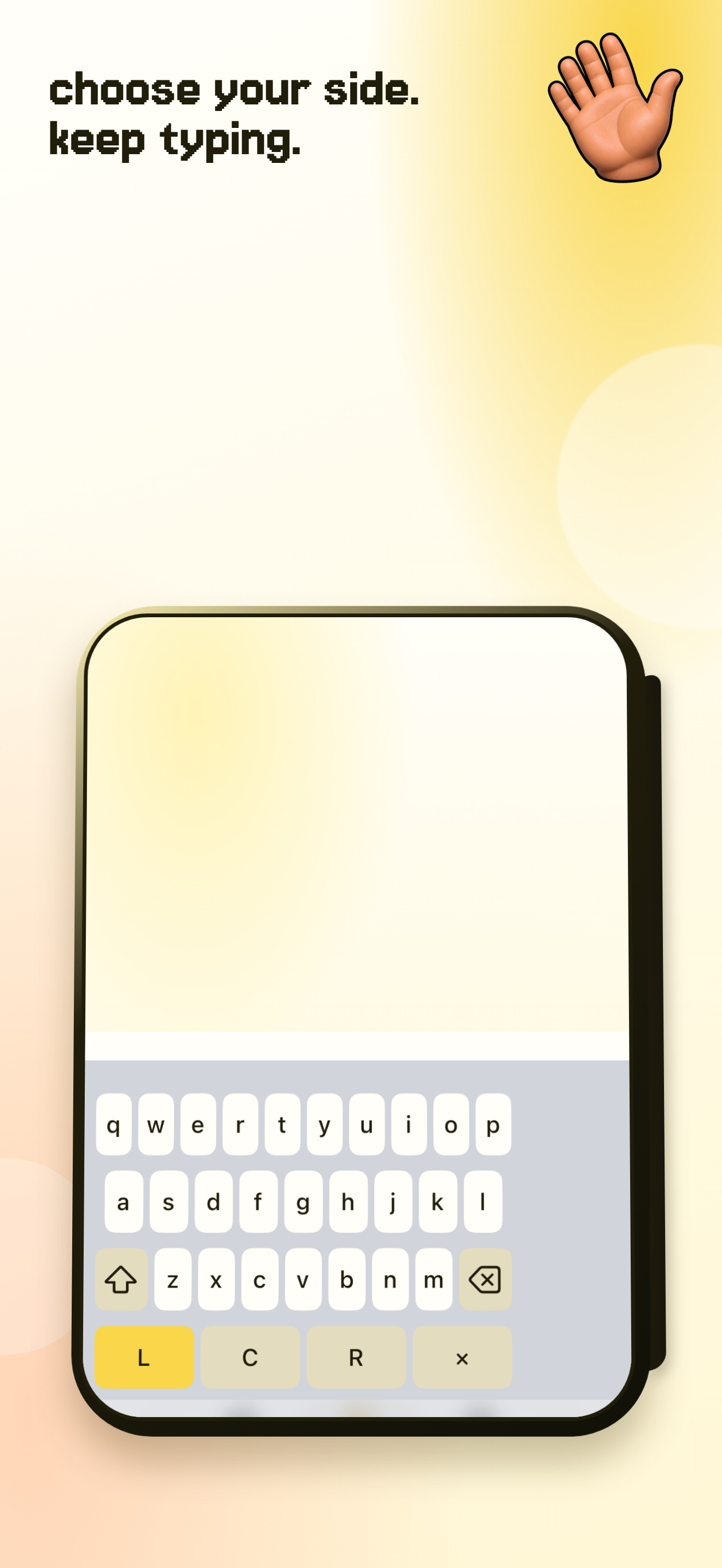 Una mano showing the left, centre, and right keyboard position picker
